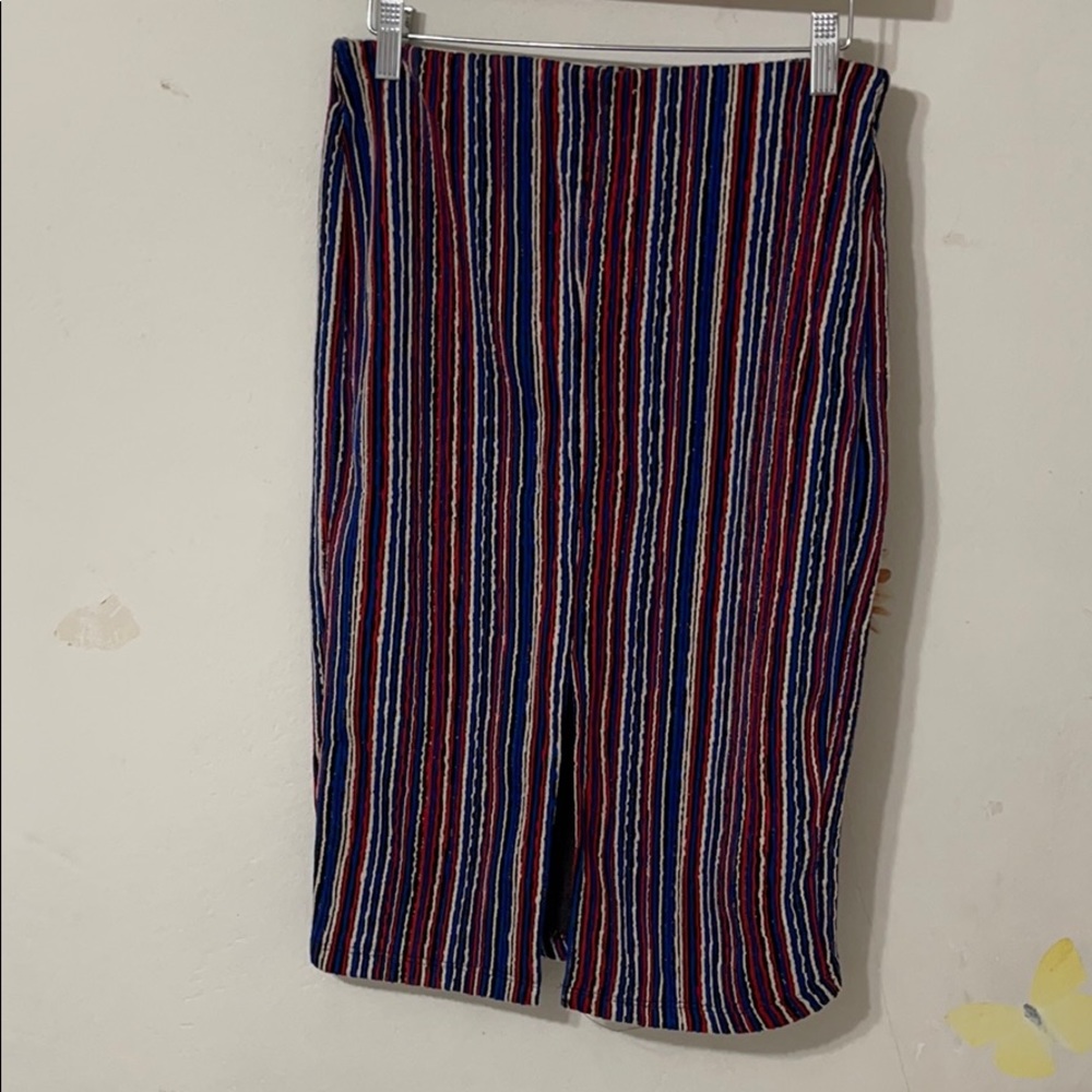 zara striped midi pencil skirt with middle slit